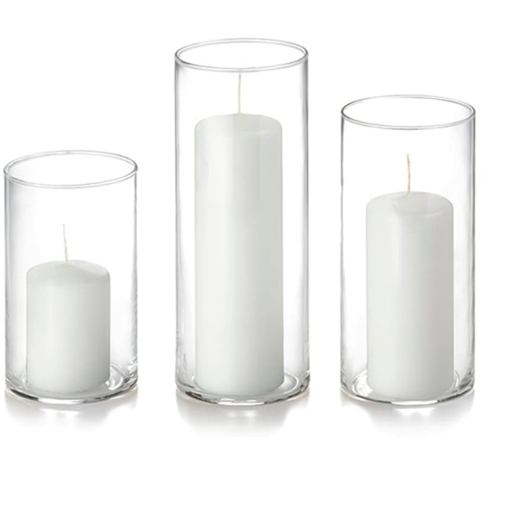Set of 3 Clear Glass Cylinder Vases, Hurricane Candle Holders,EUC,Pet/smoke free